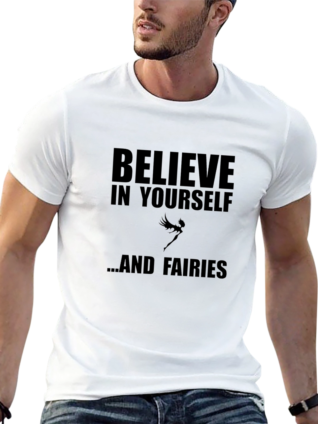 Believe in Yourself T-Shirt Fairy Design Crew Neck