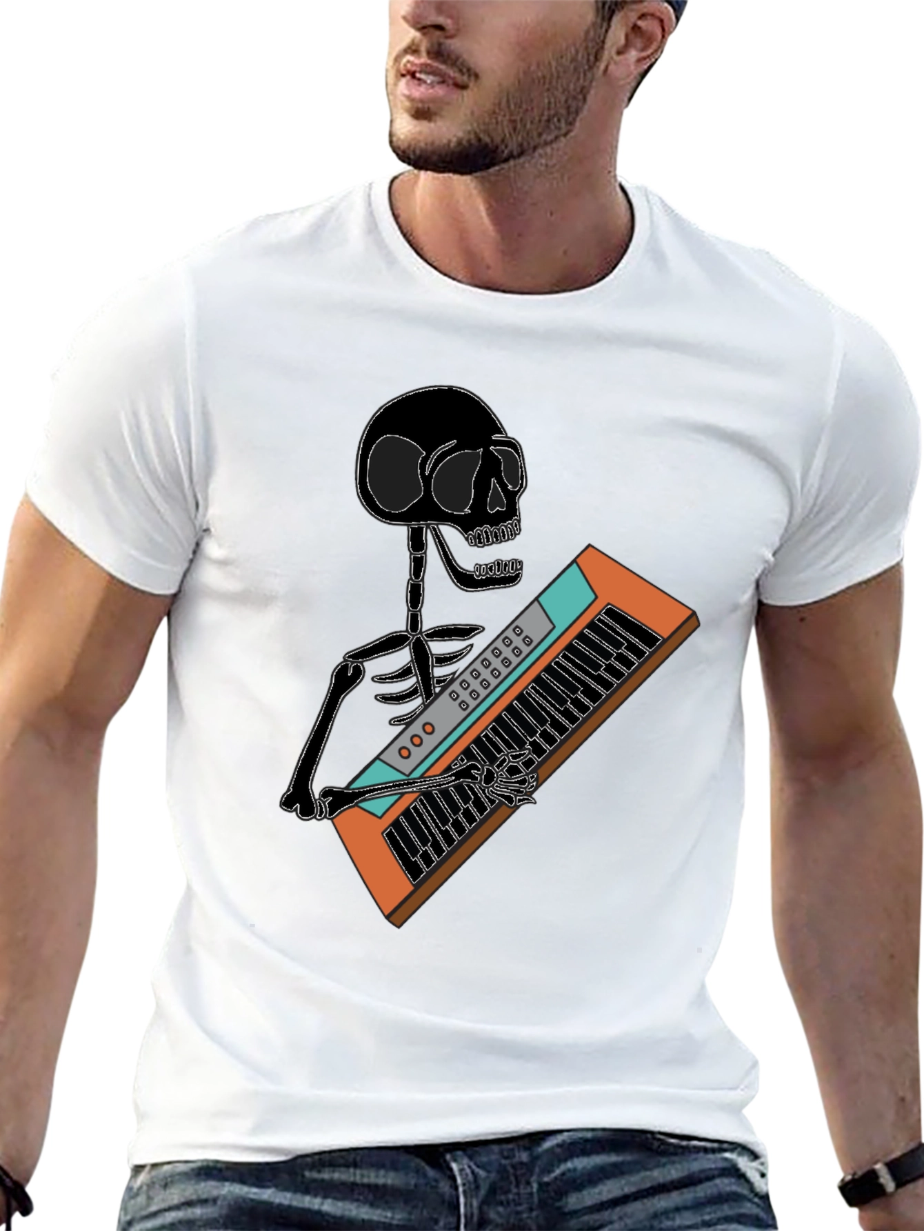 Skeleton Playing Keyboard T-Shirt - Black Graphic Tee