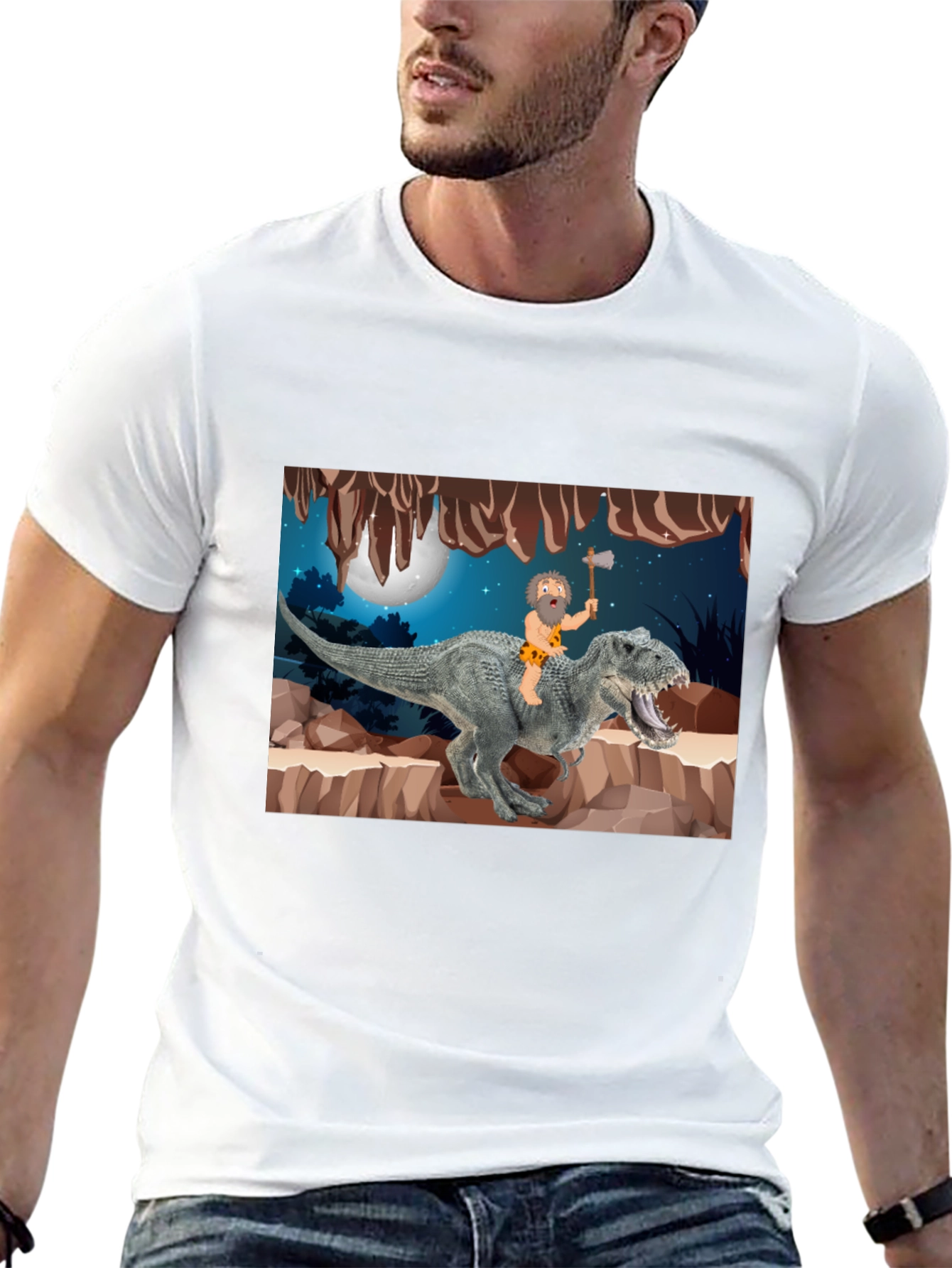 Caveman Riding T-Rex Graphic Tee