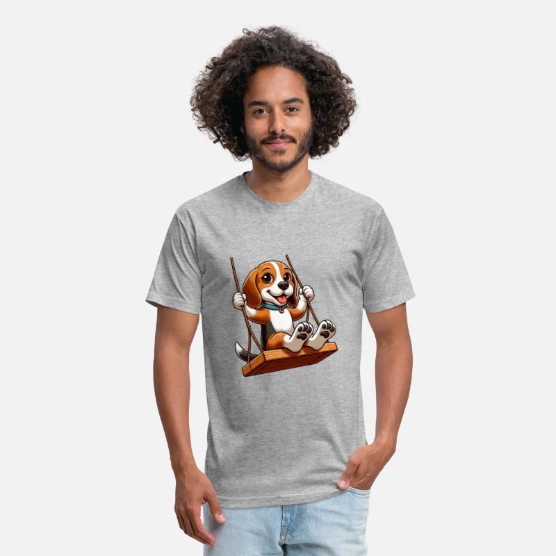 Cheerful Beagle on swing playground dog