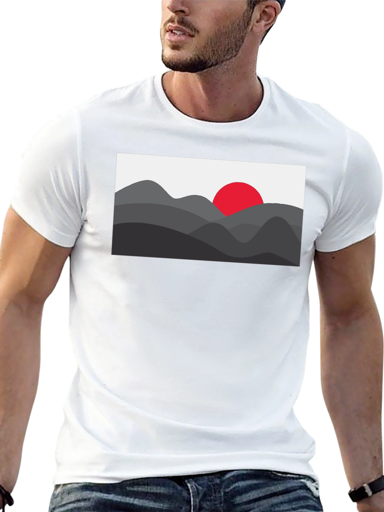 Mens Black Graphic Tee - Mountain Sunset Design