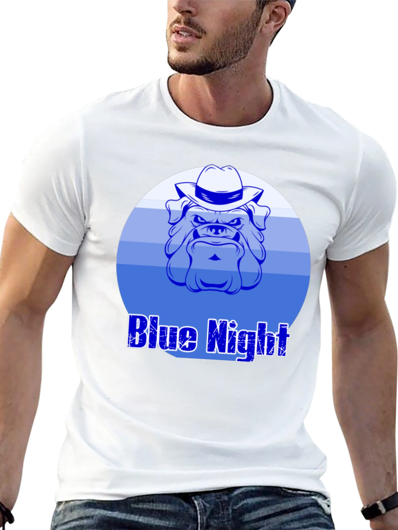 Blue Night Bulldog Graphic T-Shirt