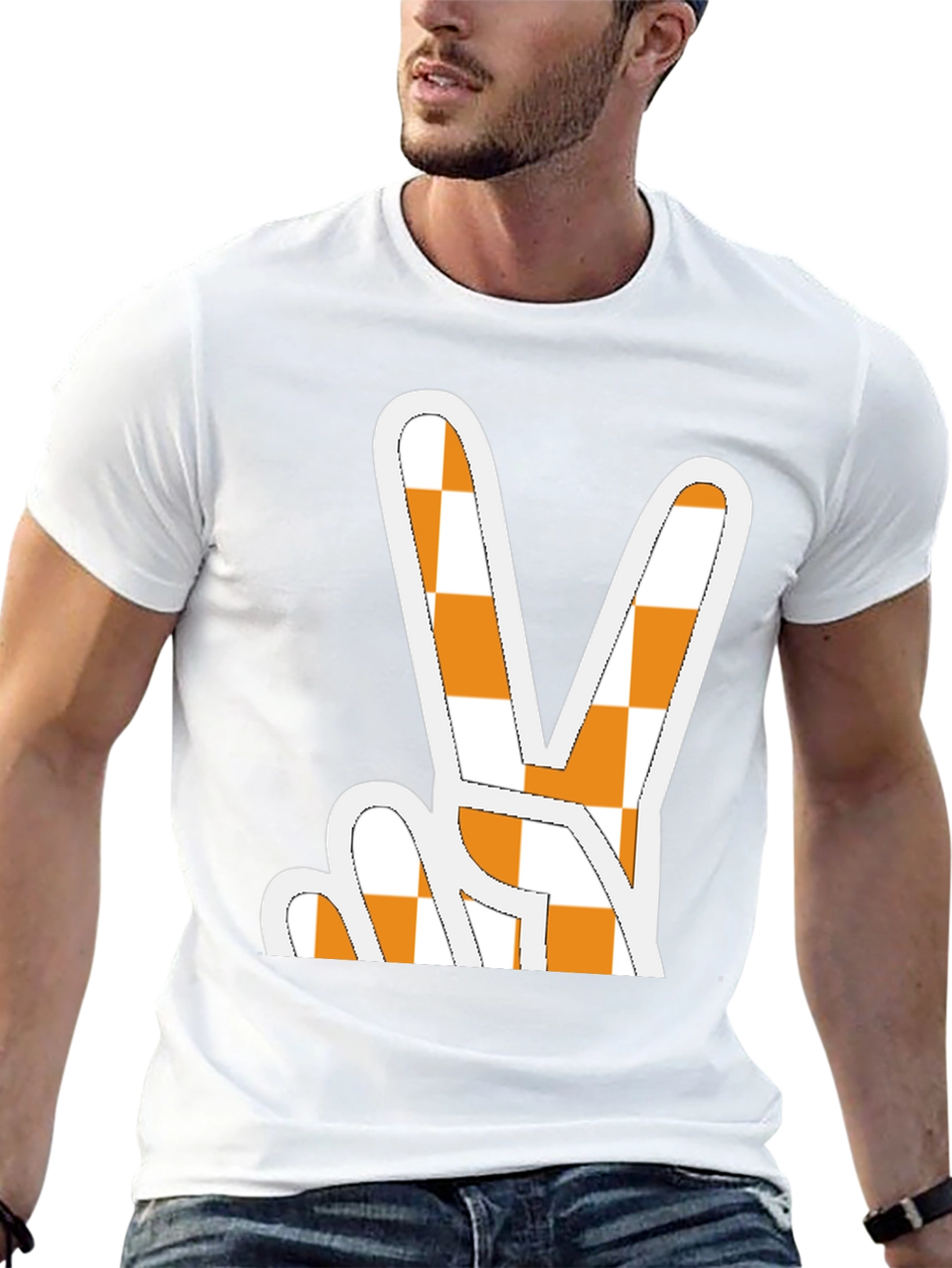 Checkerboard Peace Sign Graphic Tee - Black