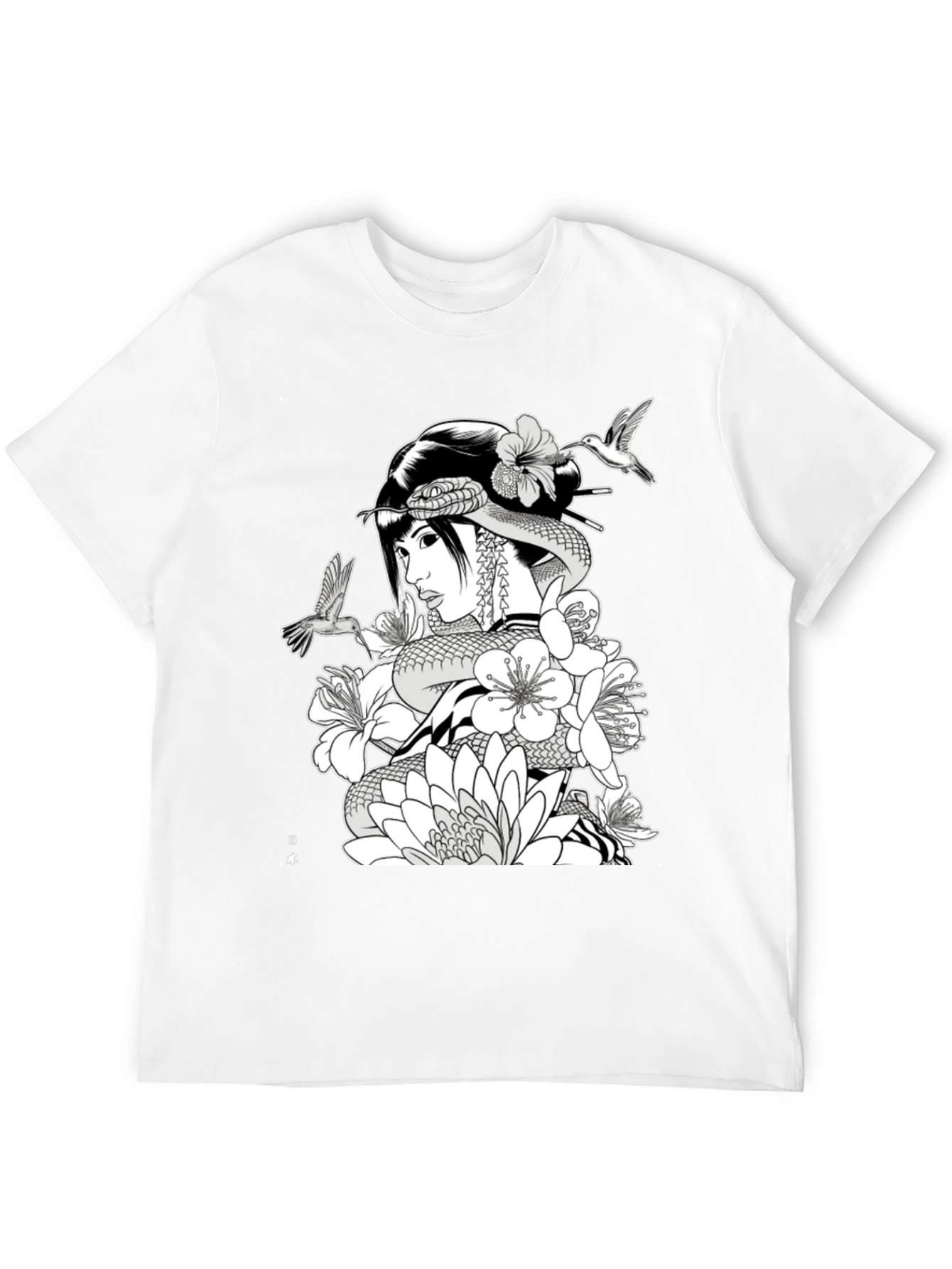 Geisha Snake Black T-Shirt - Unique Graphic Tee