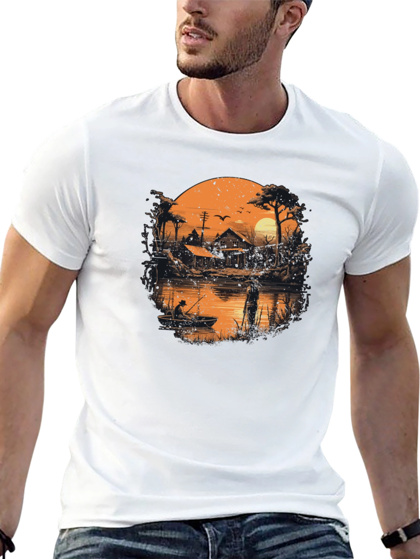 Fishing at Sunset Graphic T-Shirt