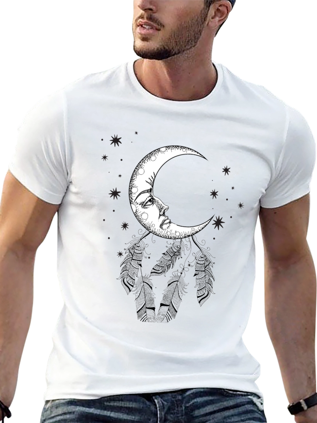Celestial Moon Face Graphic Tee