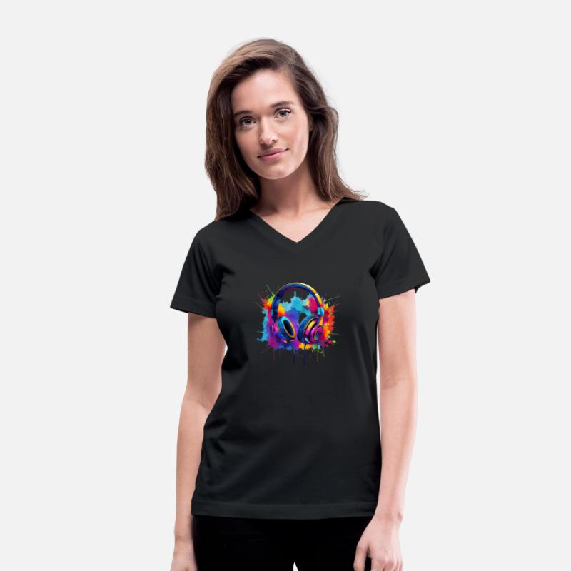 Headphones Surrounded By Colorful Paint Splashes