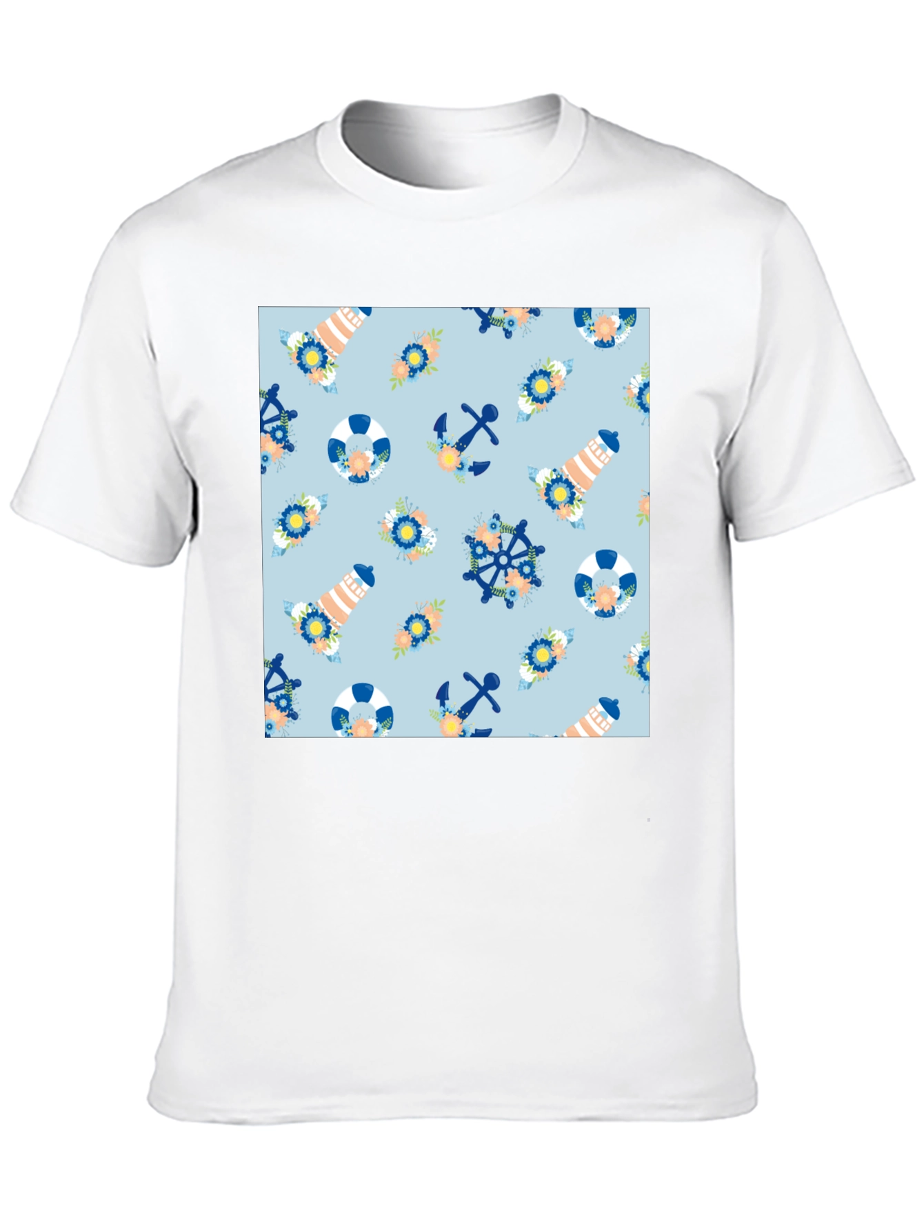 Nautical Pattern T-Shirt: Anchors Lighthouses & More!