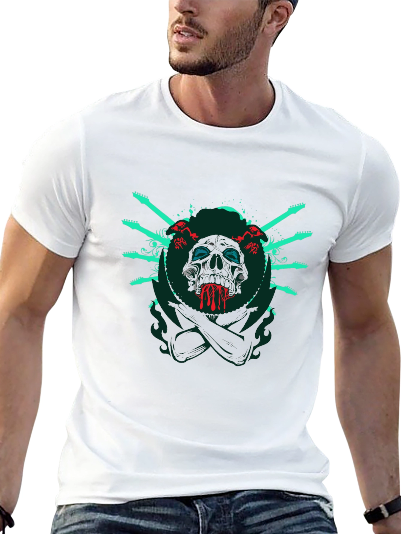 Skull & Guitar T-Shirt - Rocker Style Tee