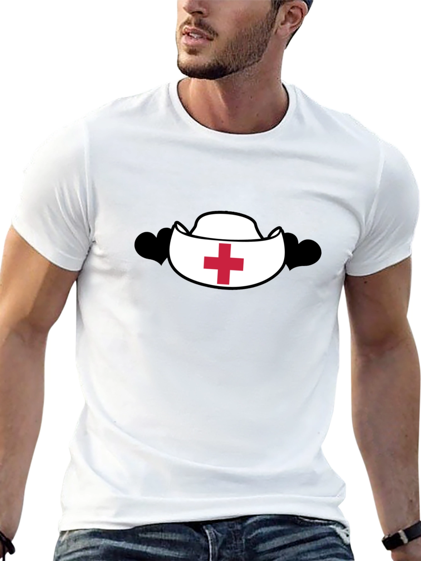 Nurse Hat Graphic Black T-Shirt