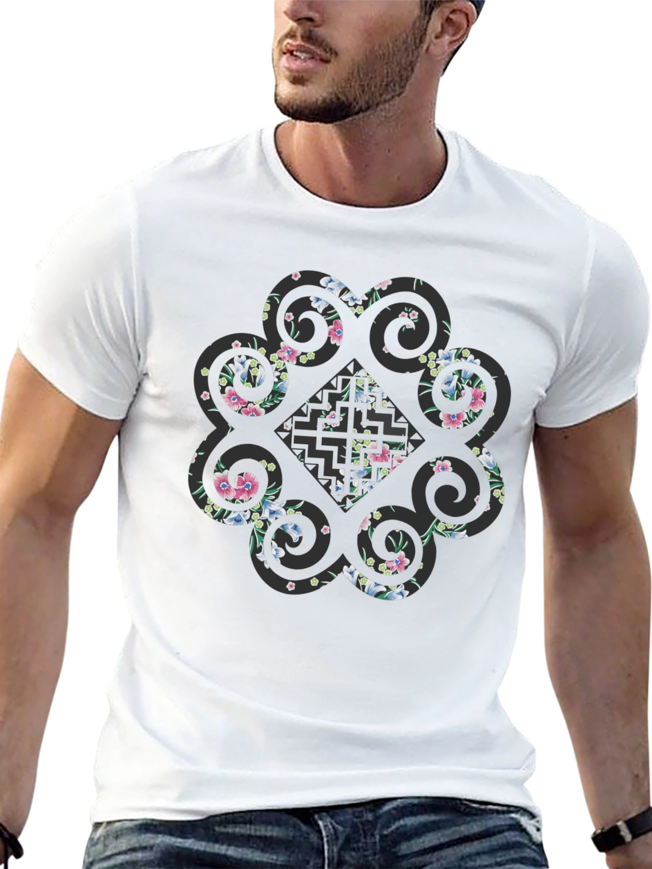Floral Print Black Tee