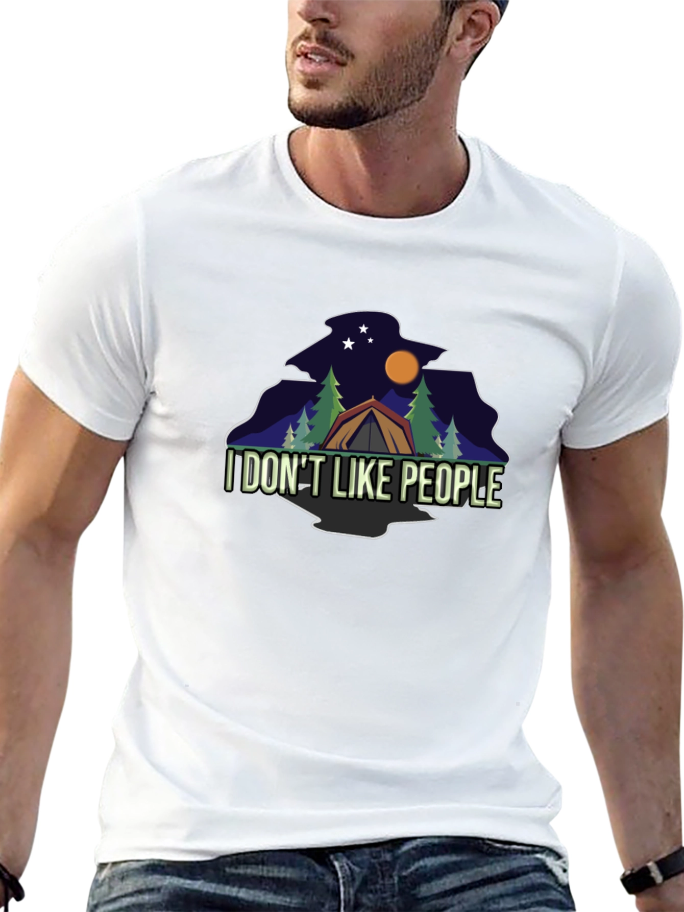 I DONT LIKE PEOPLE Camping Black T-Shirt