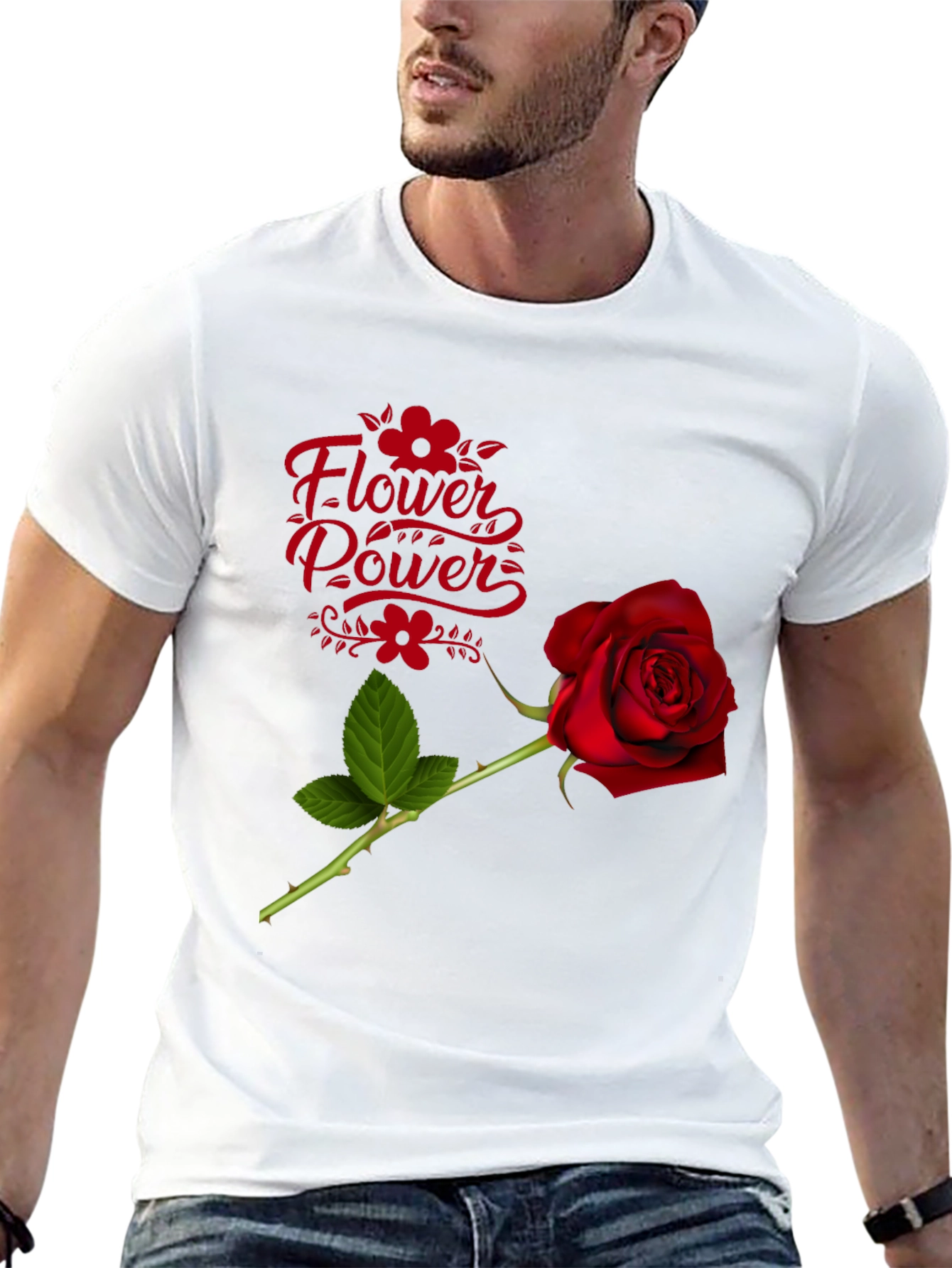 Flower Power Rose Graphic Black T-Shirt
