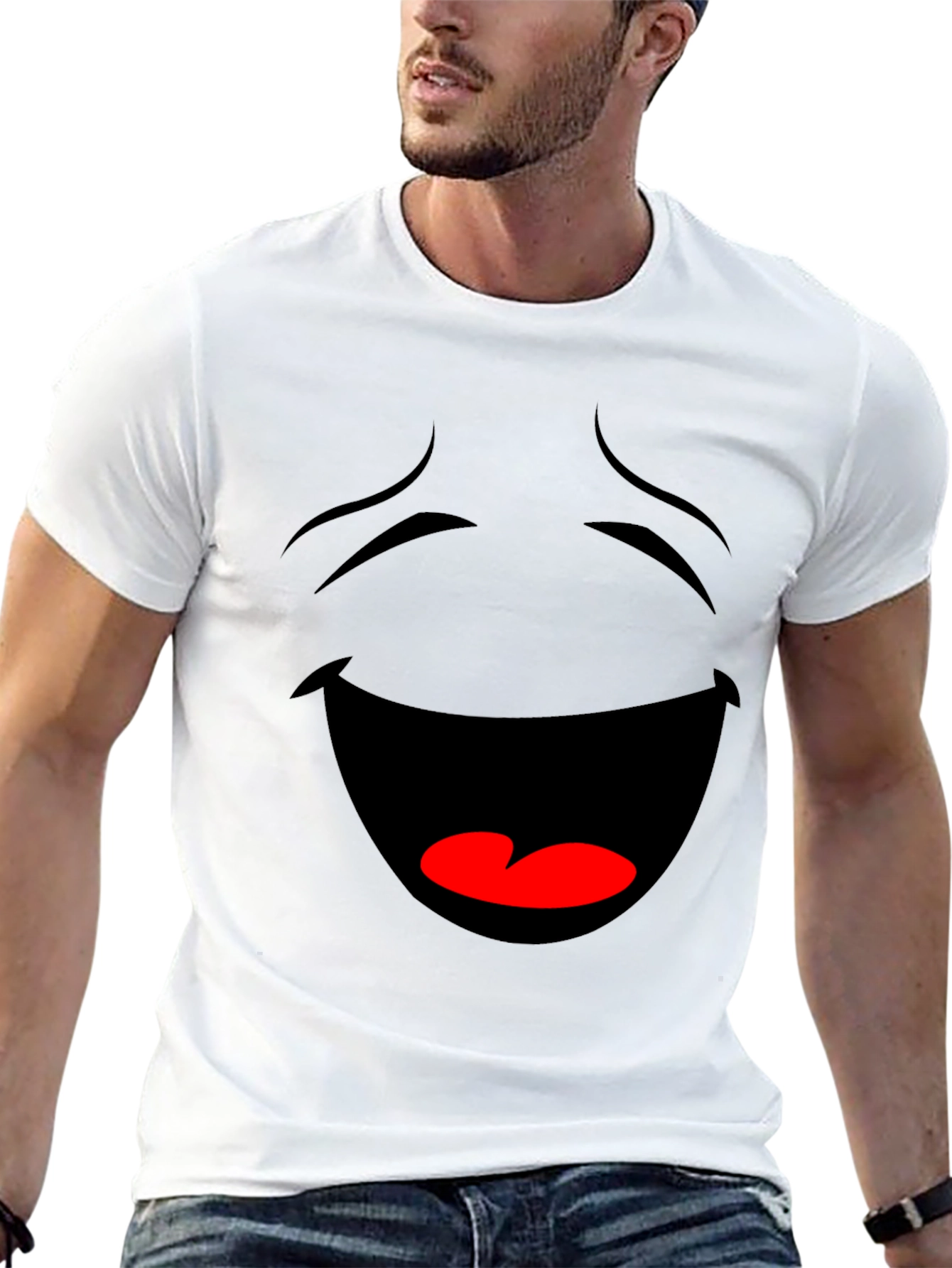 Laughing Face Graphic Tee - Black Cotton T-Shirt