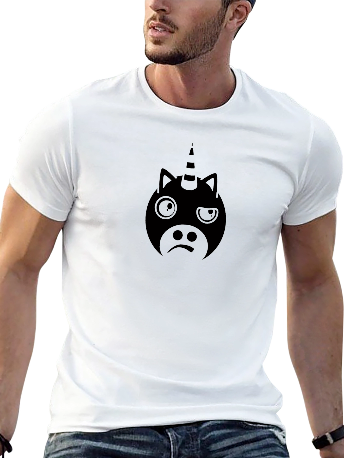 Unicorn Face Graphic Black T-Shirt