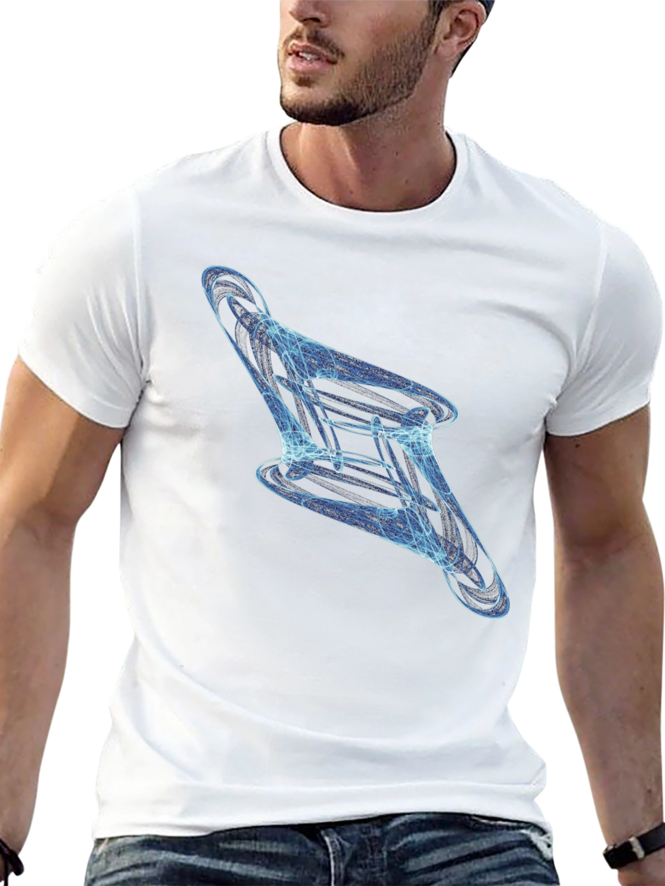Abstract Blue Swirl Graphic Black T-Shirt