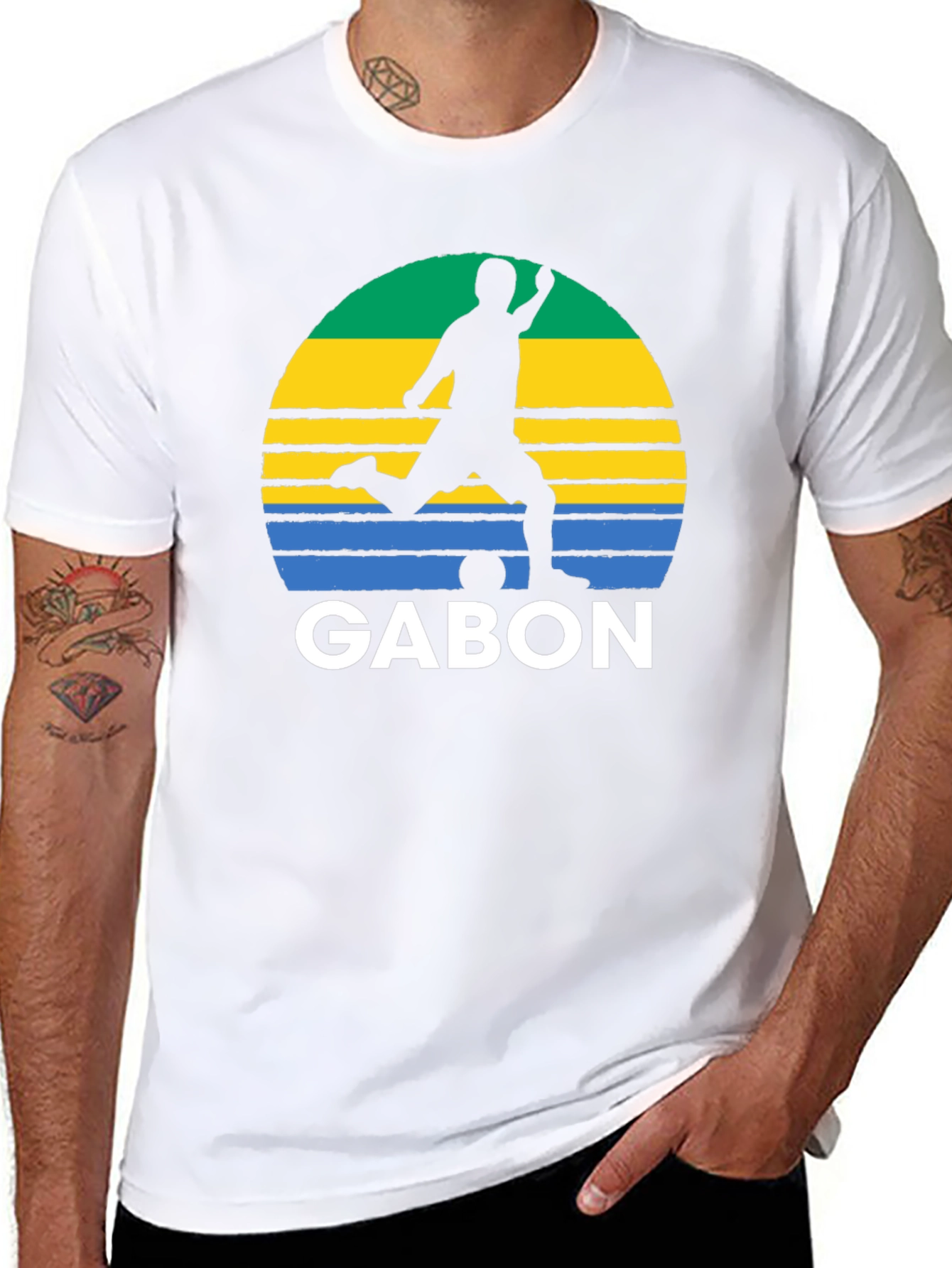 Gabon Soccer Silhouette T-Shirt - Black Graphic Tee