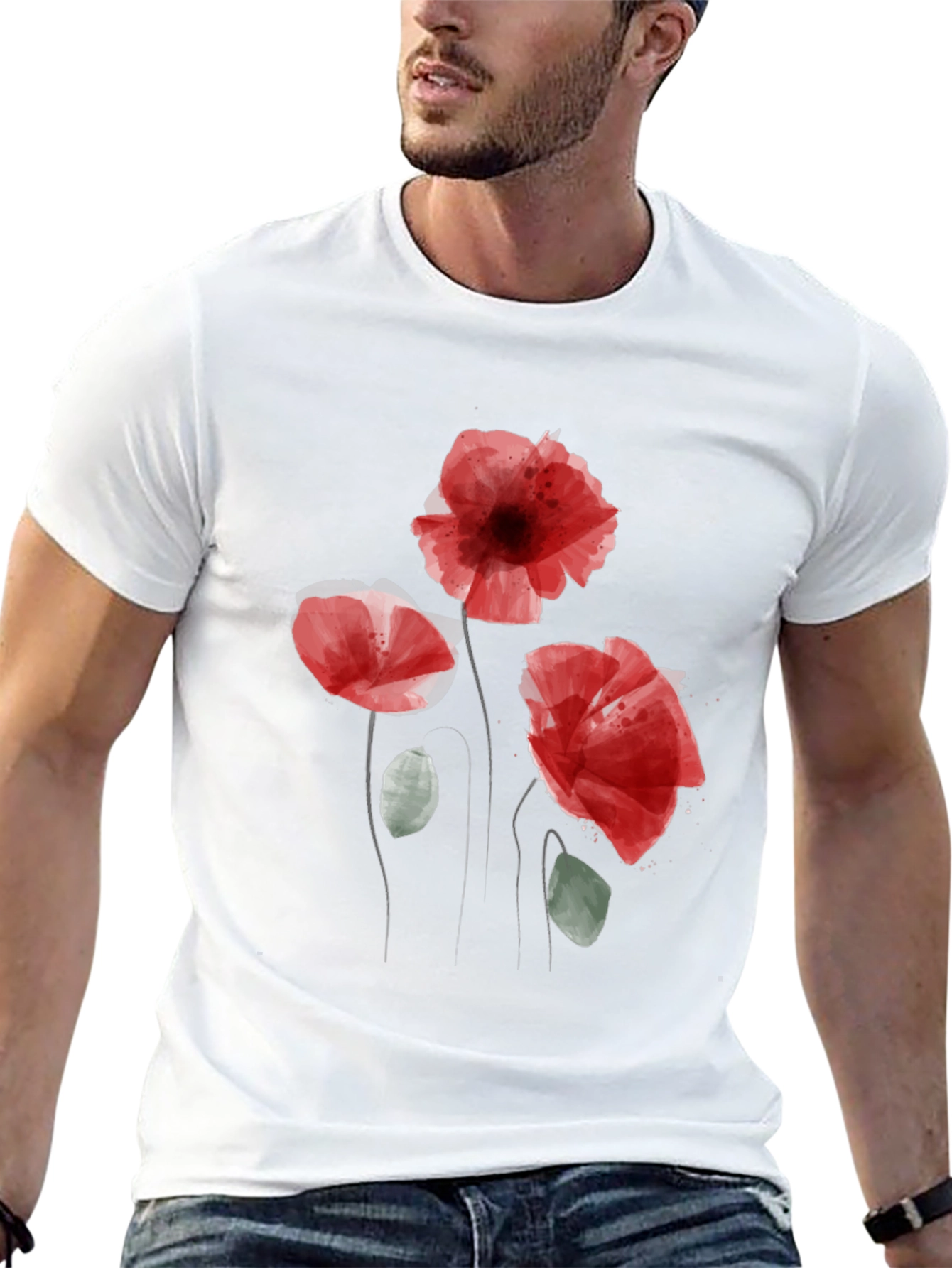Floral Print Black Casual T-Shirt