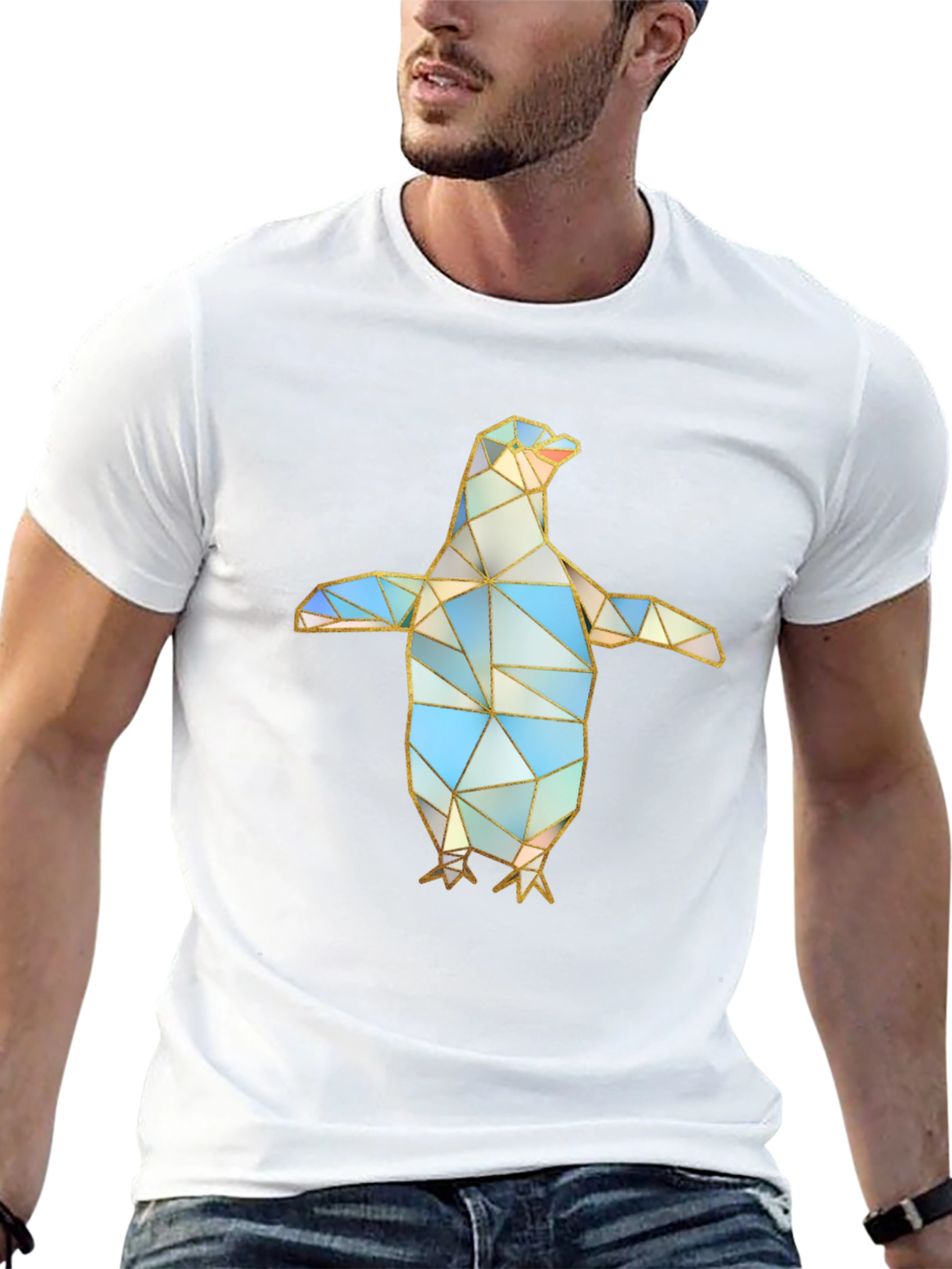 Geometric Penguin Graphic Tee - Modern Art Design