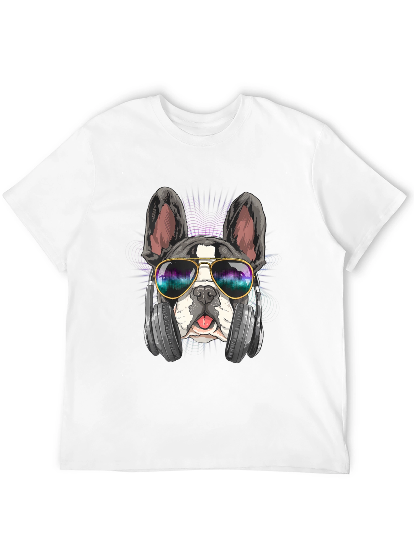 Cool Dog Graphic Tee: Music Lover Bulldog