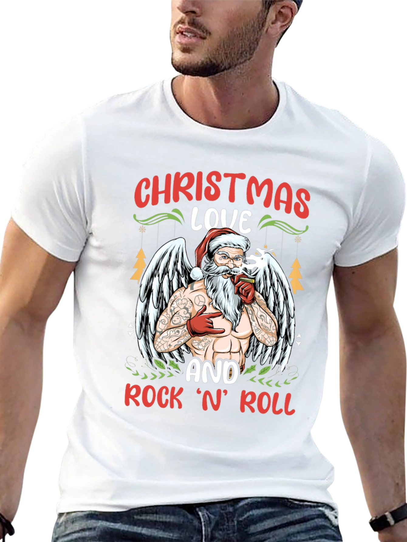 Christmas Love & Rock n Roll Santa T-Shirt