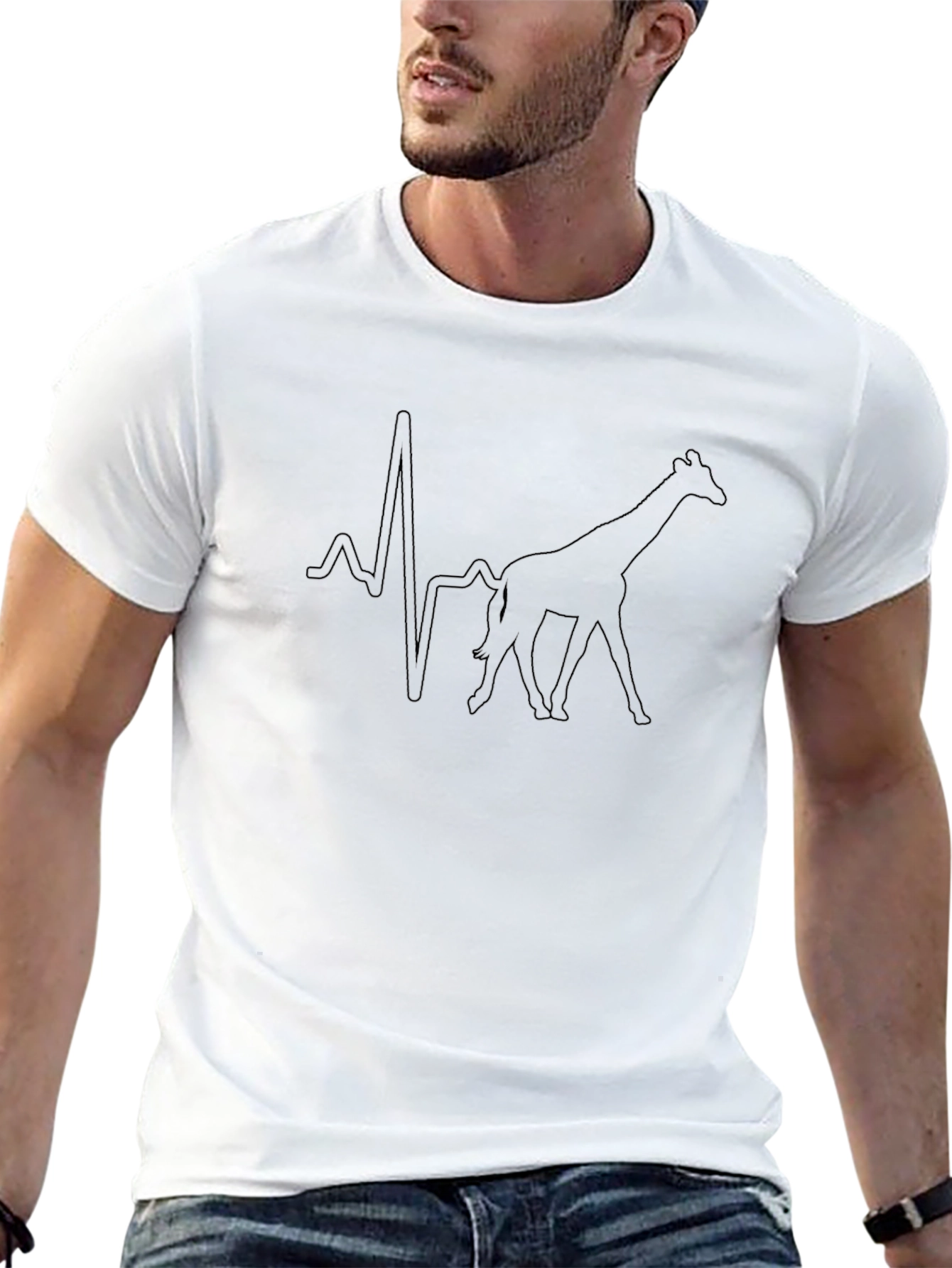 Giraffe Heartbeat Line Black T-Shirt