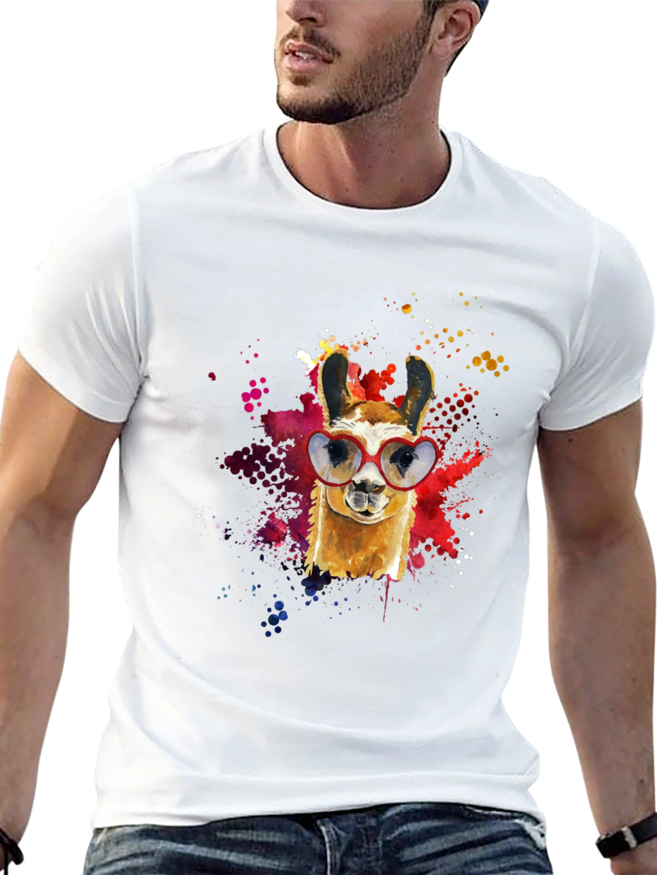 Llama Heart Sunglasses Black T-Shirt