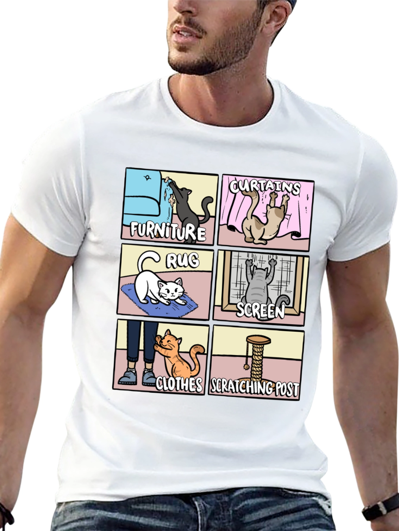 Cat Scratching Habit Graphic Tee - Humor T-Shirt