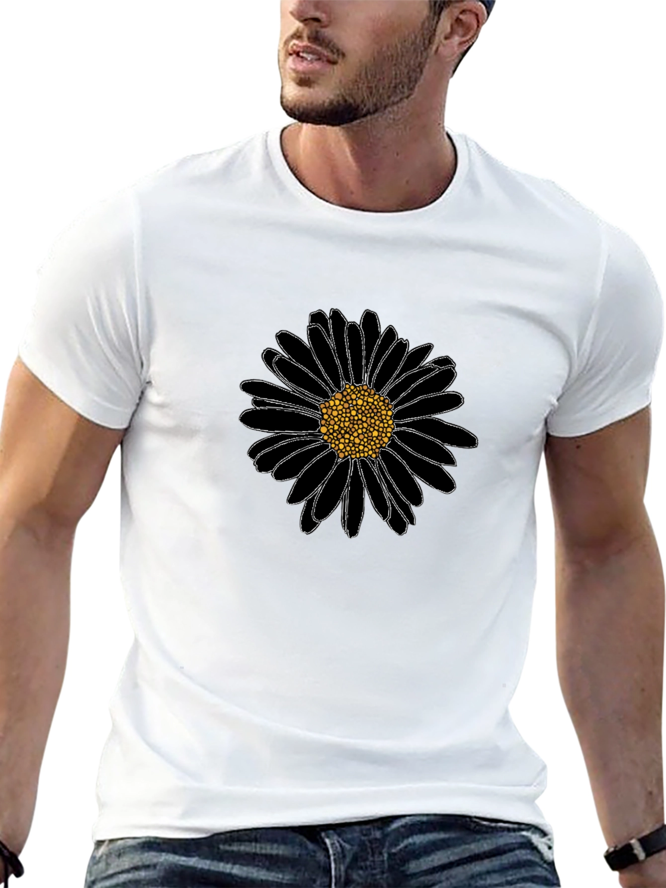 Black Daisy Graphic T-Shirt - Casual Comfort