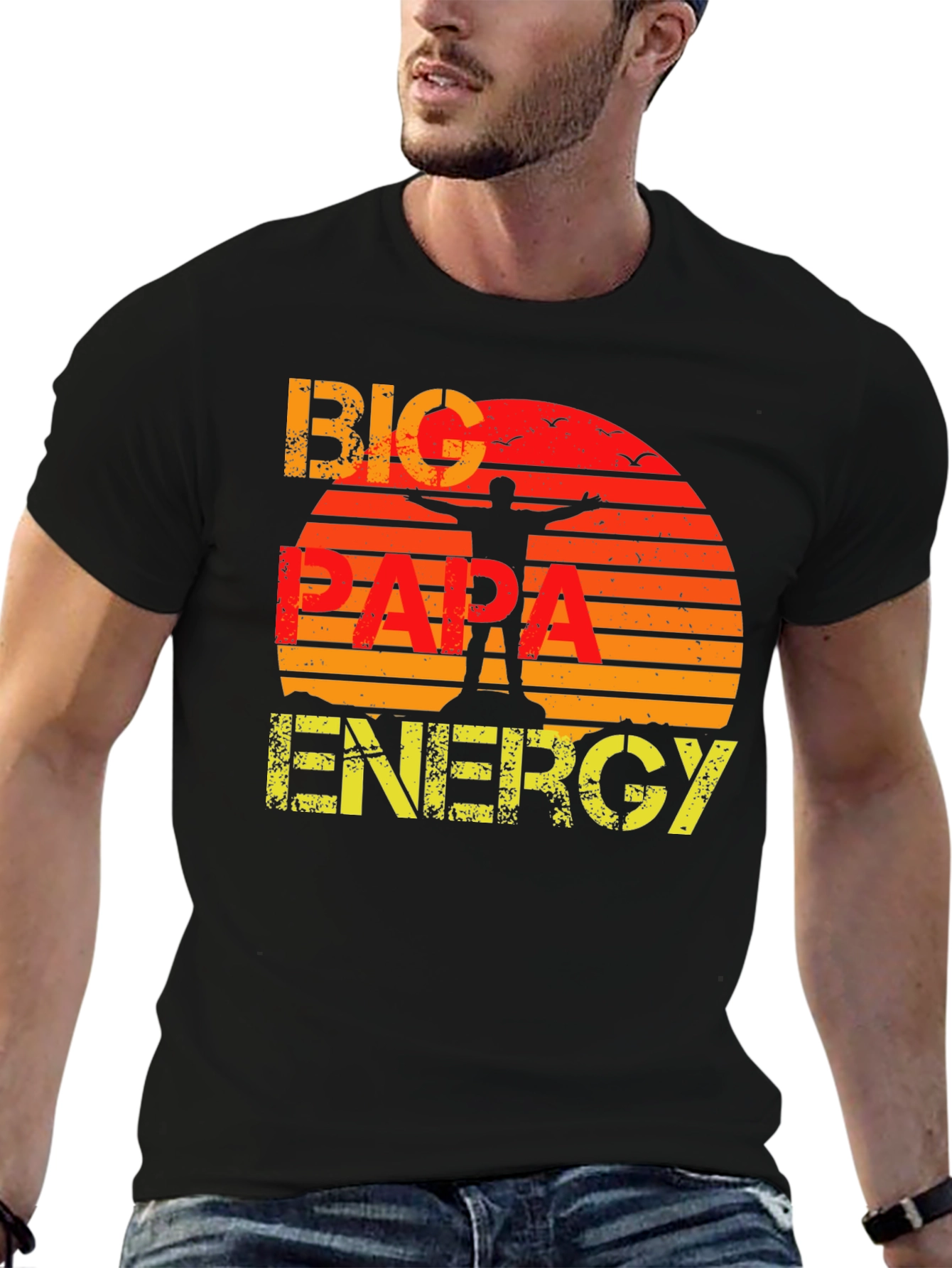Big Papa Energy T-Shirt - Retro Sunset Design