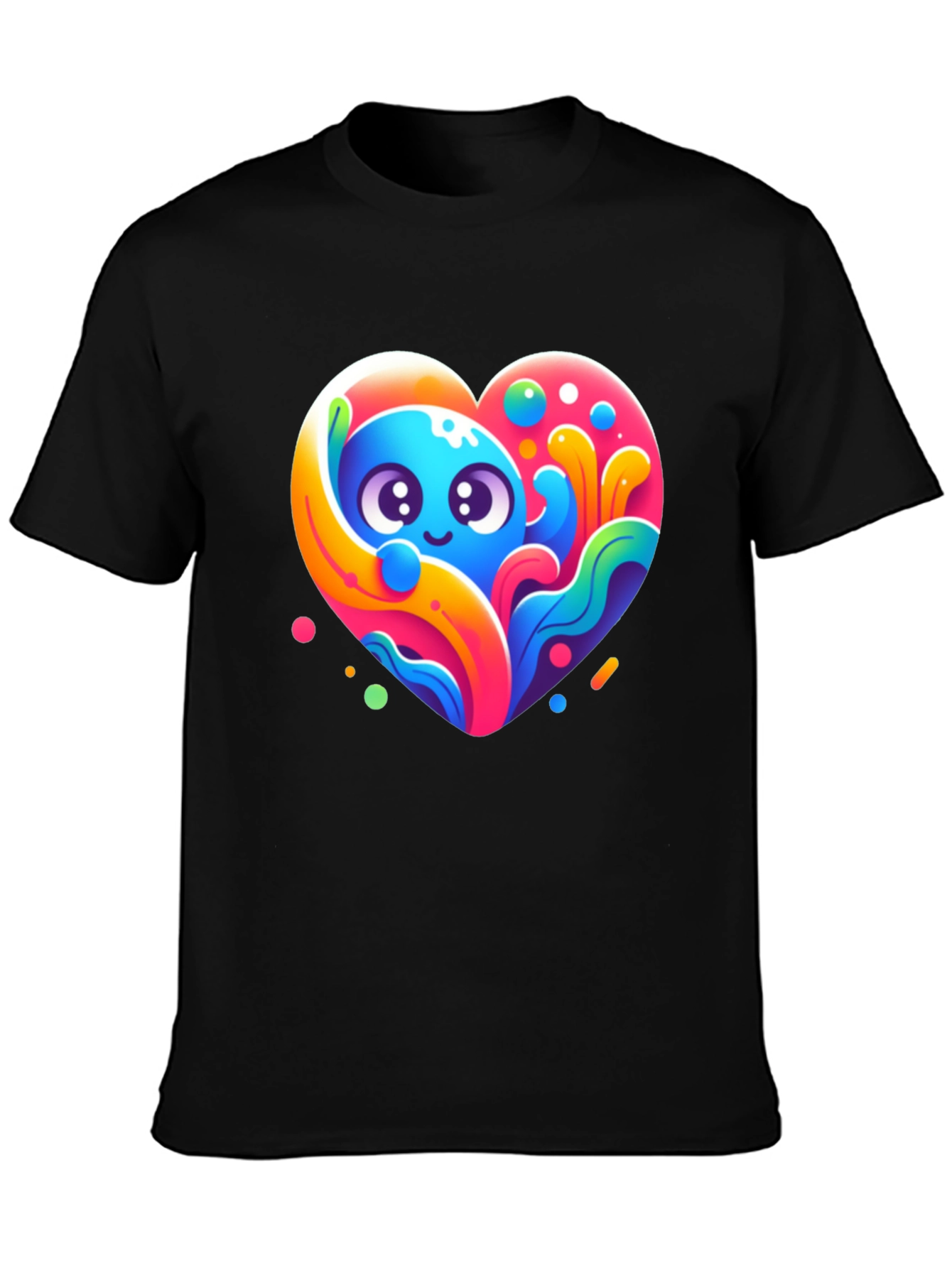Cute Cartoon Heart Graphic Black T-Shirt