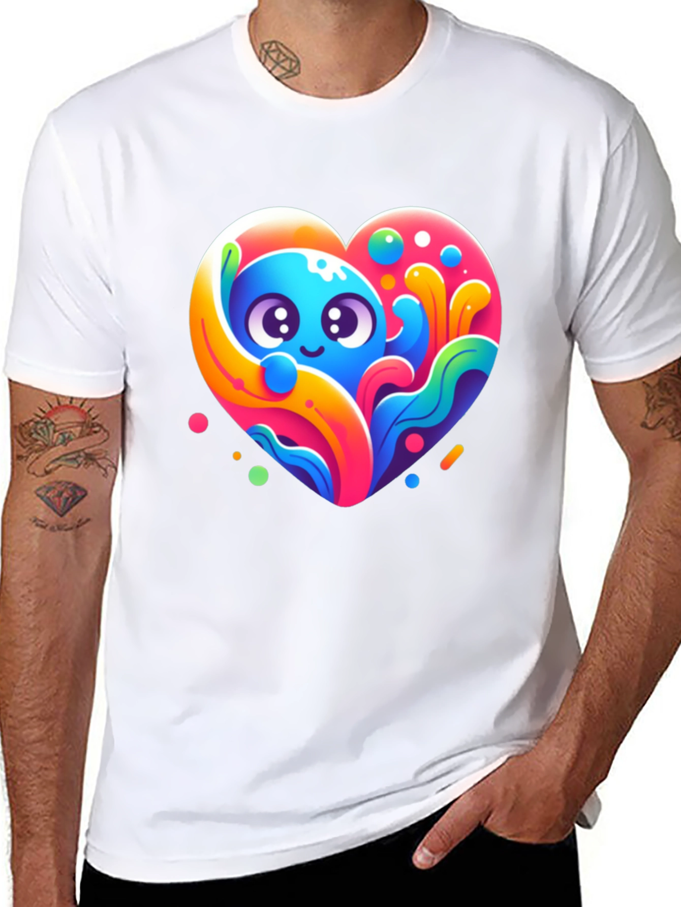 Cute Cartoon Heart Graphic Black T-Shirt