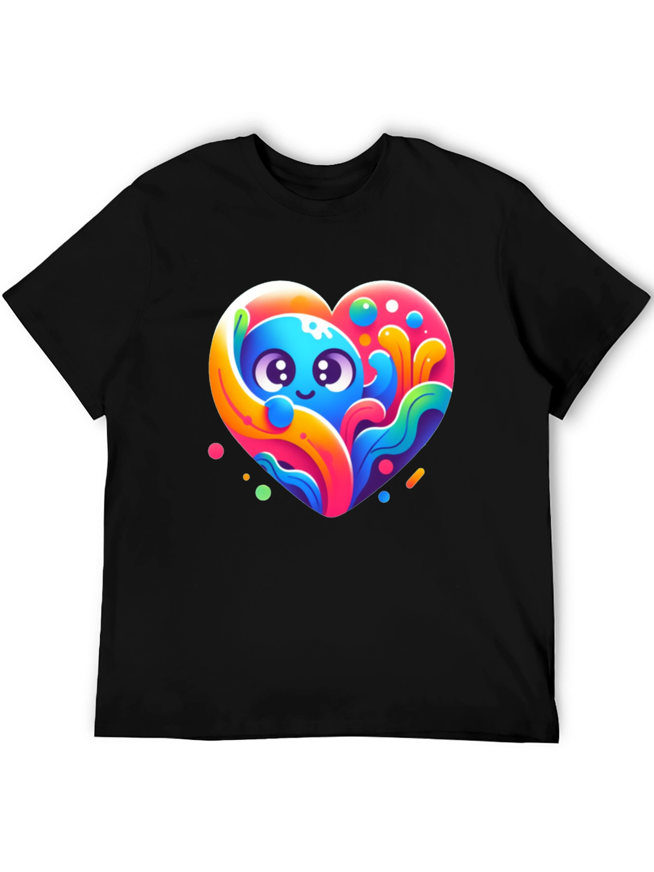 Cute Cartoon Heart Graphic Black T-Shirt