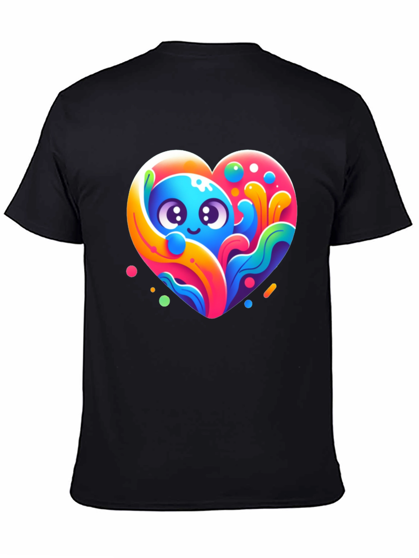 Cute Cartoon Heart Graphic Black T-Shirt