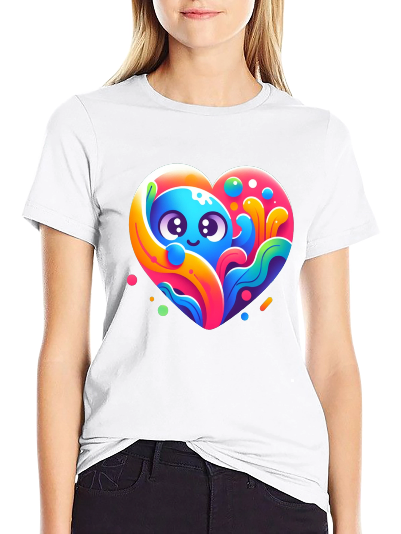 Cute Cartoon Heart Graphic Black T-Shirt