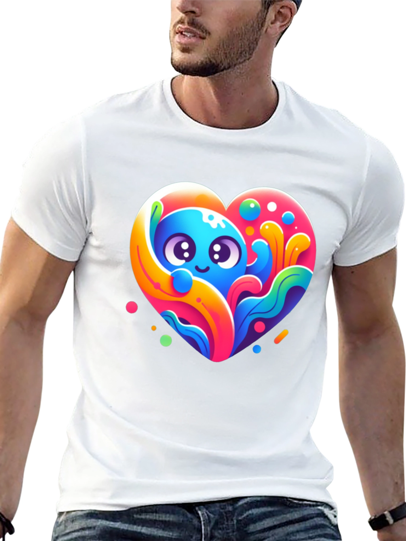 Cute Cartoon Heart Graphic Black T-Shirt