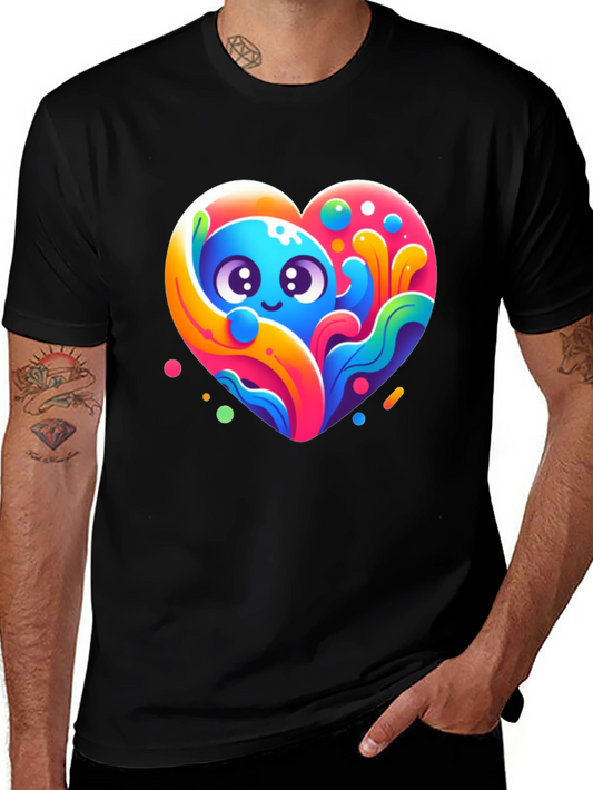 Cute Cartoon Heart Graphic Black T-Shirt