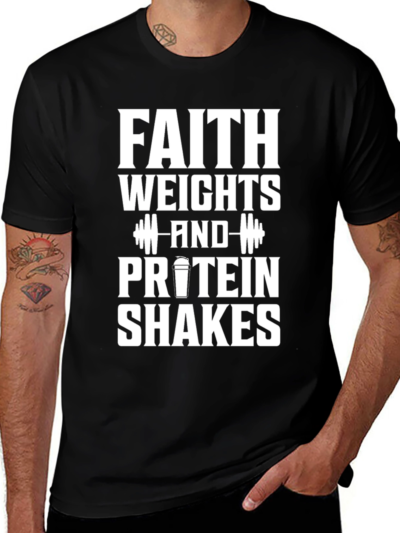 Faith Weights Protein Shakes Black Graphic T-Shirt
