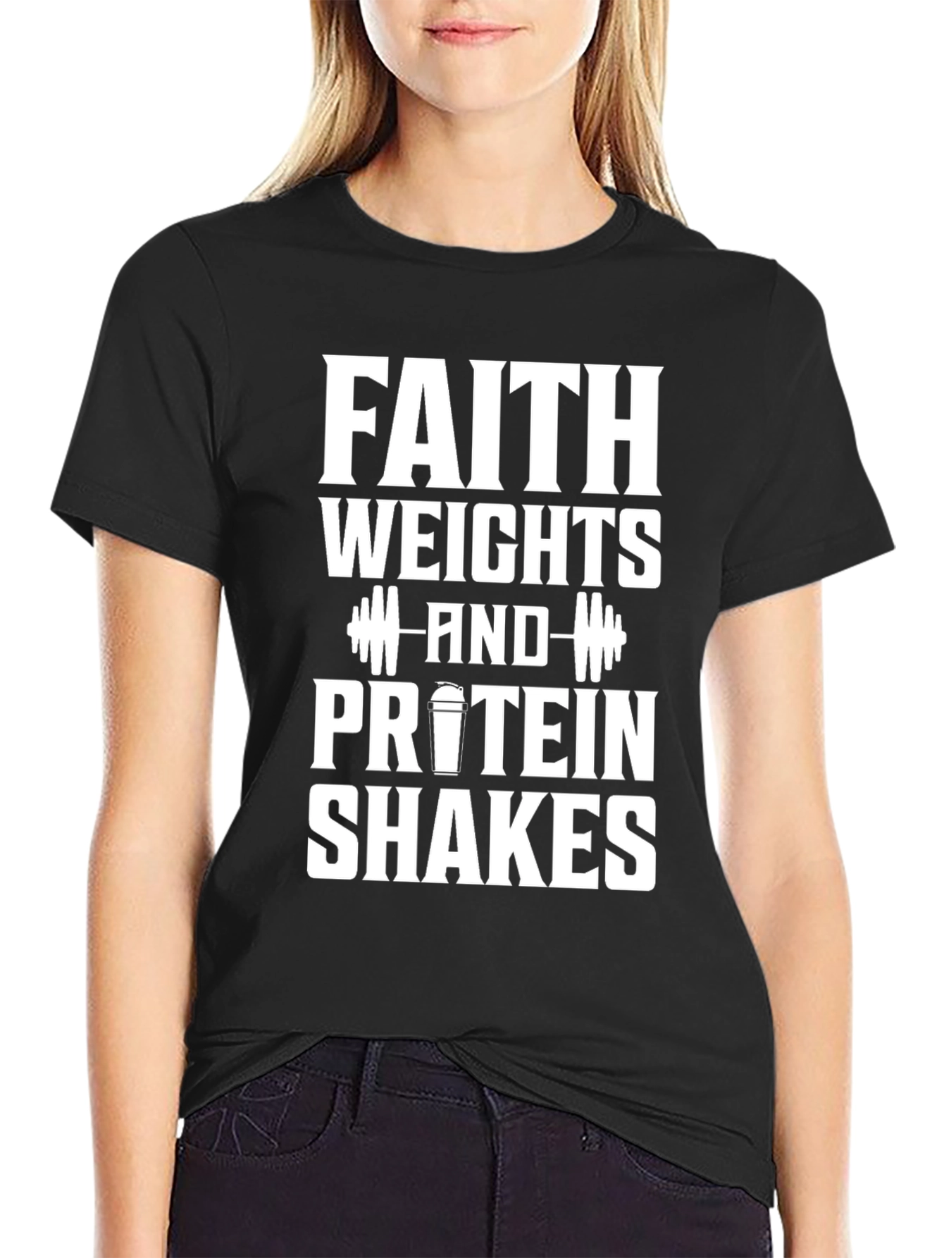 Faith Weights Protein Shakes Black Graphic T-Shirt