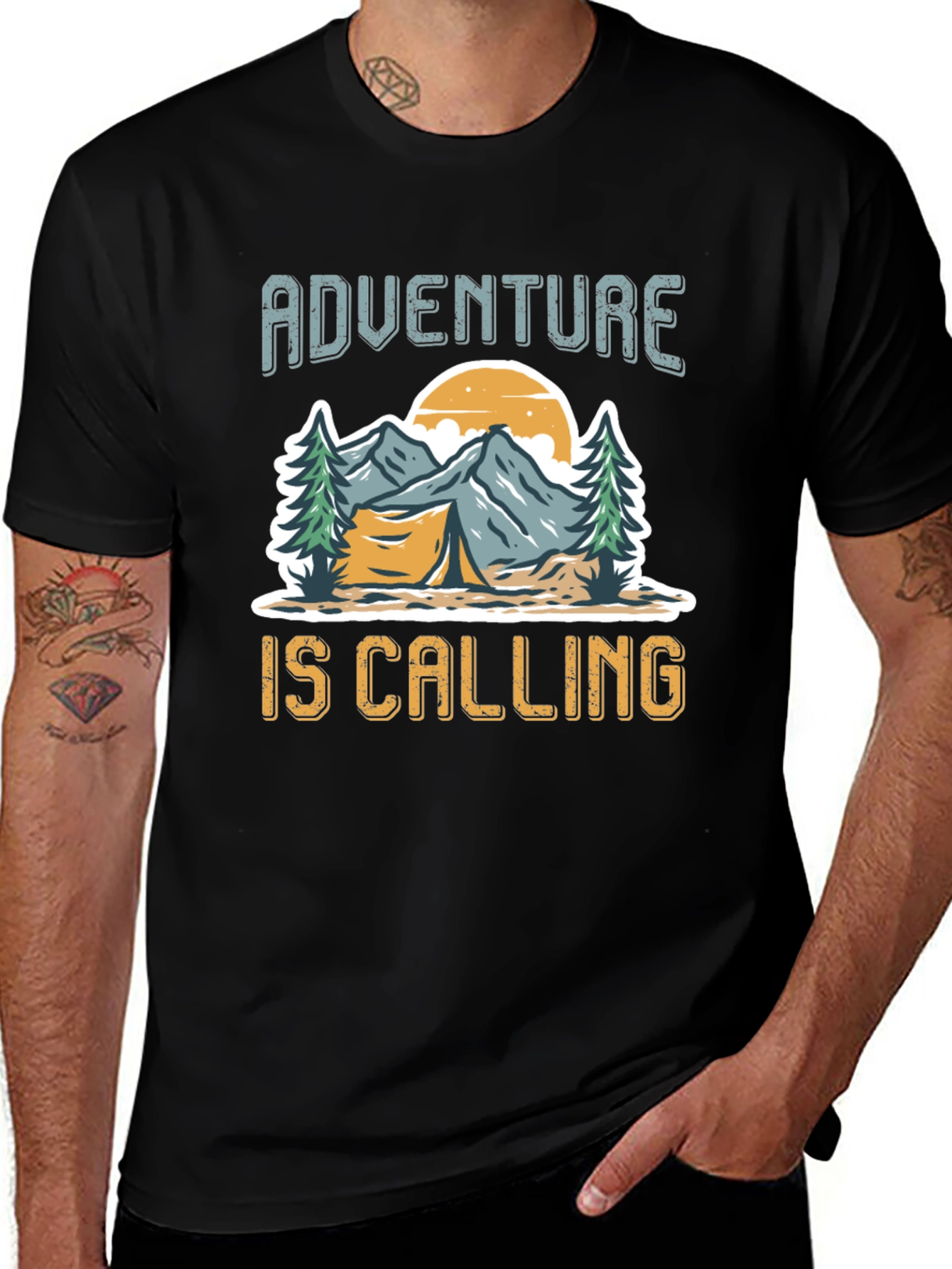 Adventure is Calling Black Graphic T-Shirt