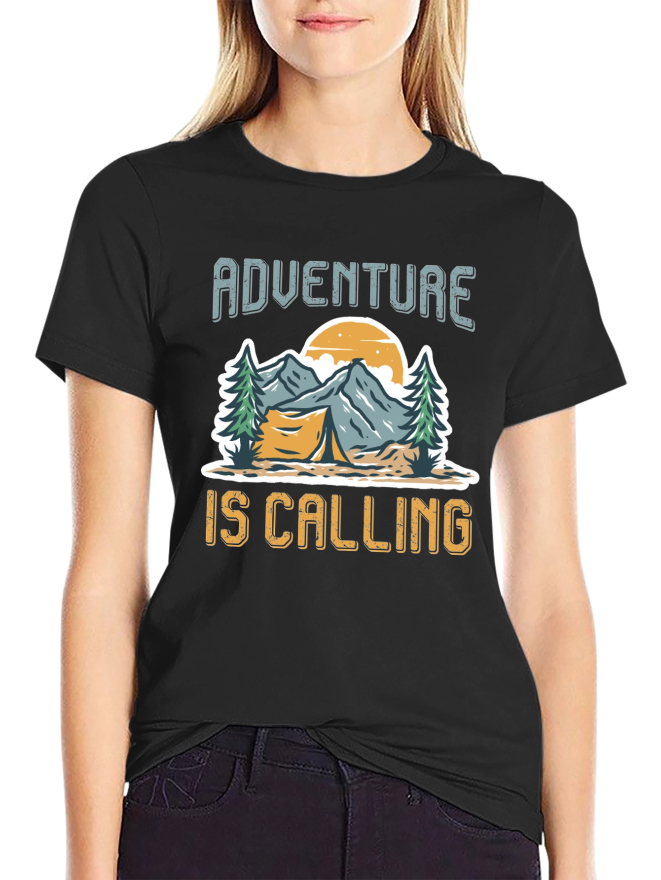 Adventure is Calling Black Graphic T-Shirt