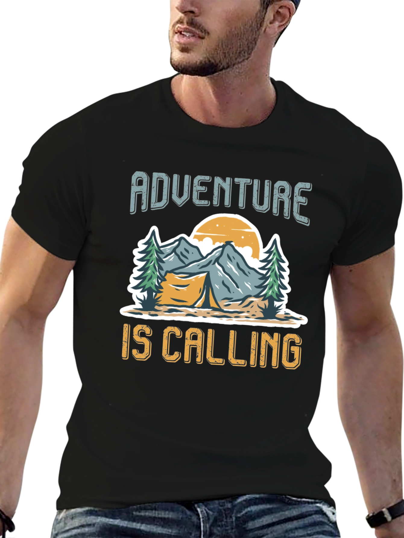Adventure is Calling Black Graphic T-Shirt