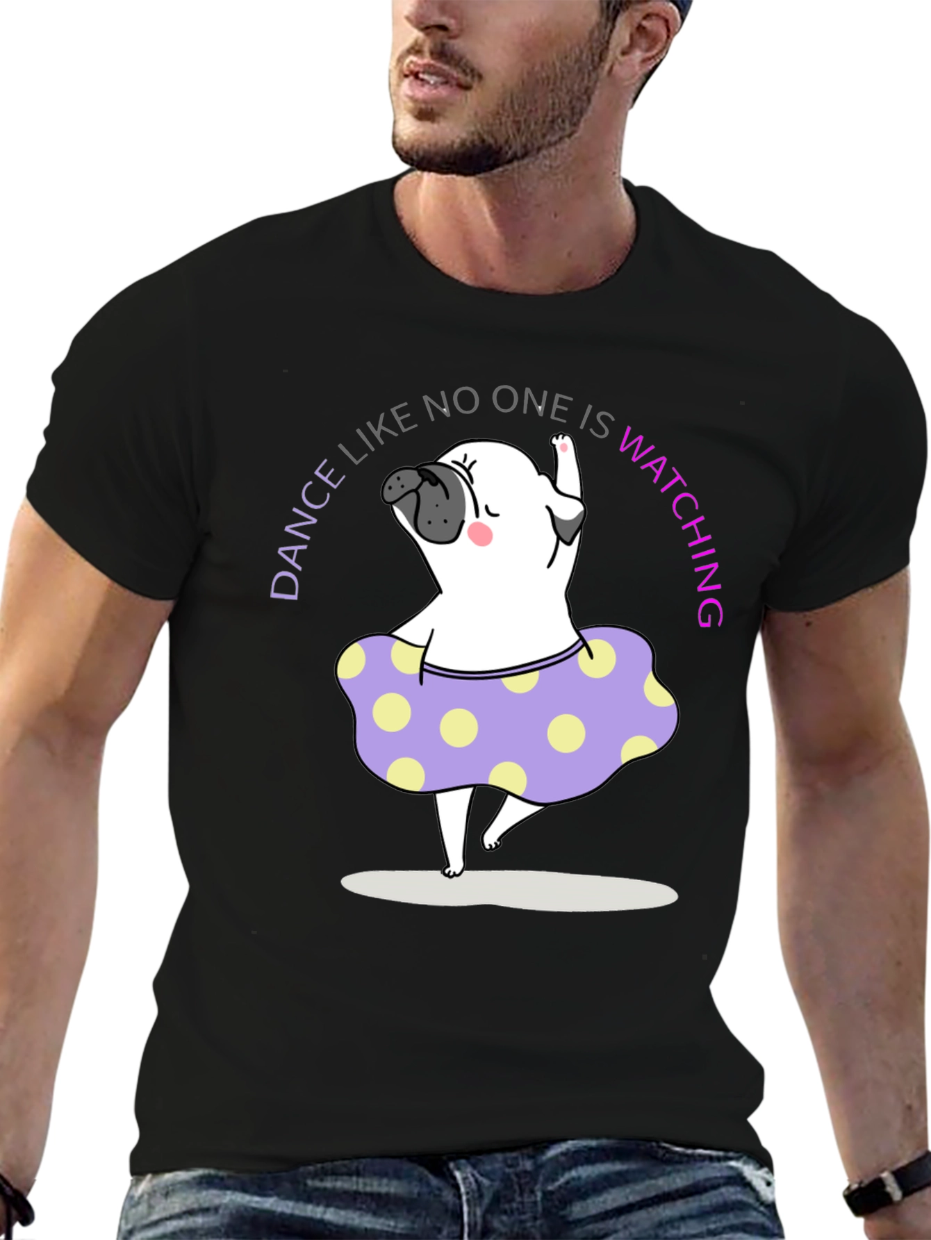 Dance Pug T-Shirt - Black Cotton Tee