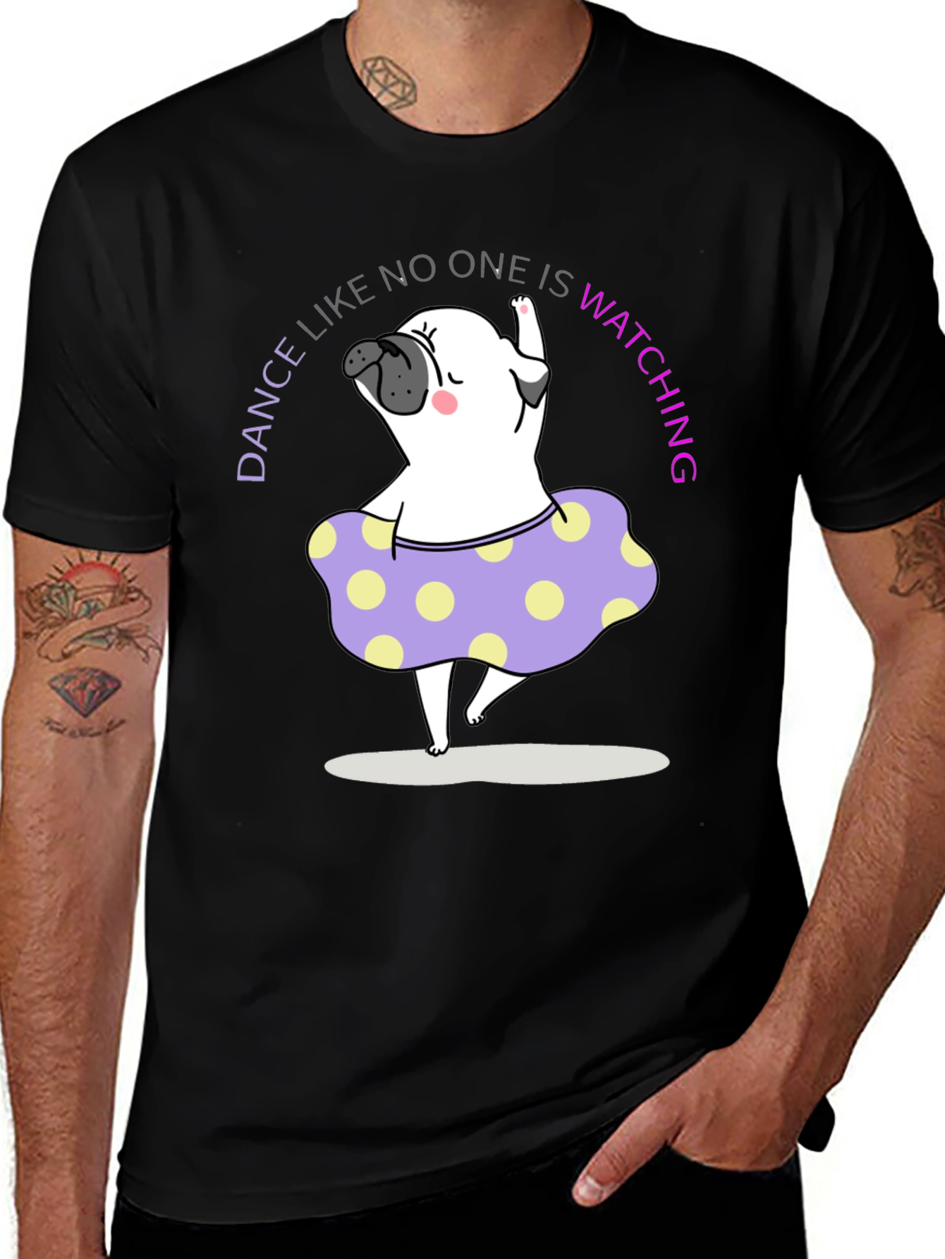 Dance Pug T-Shirt - Black Cotton Tee