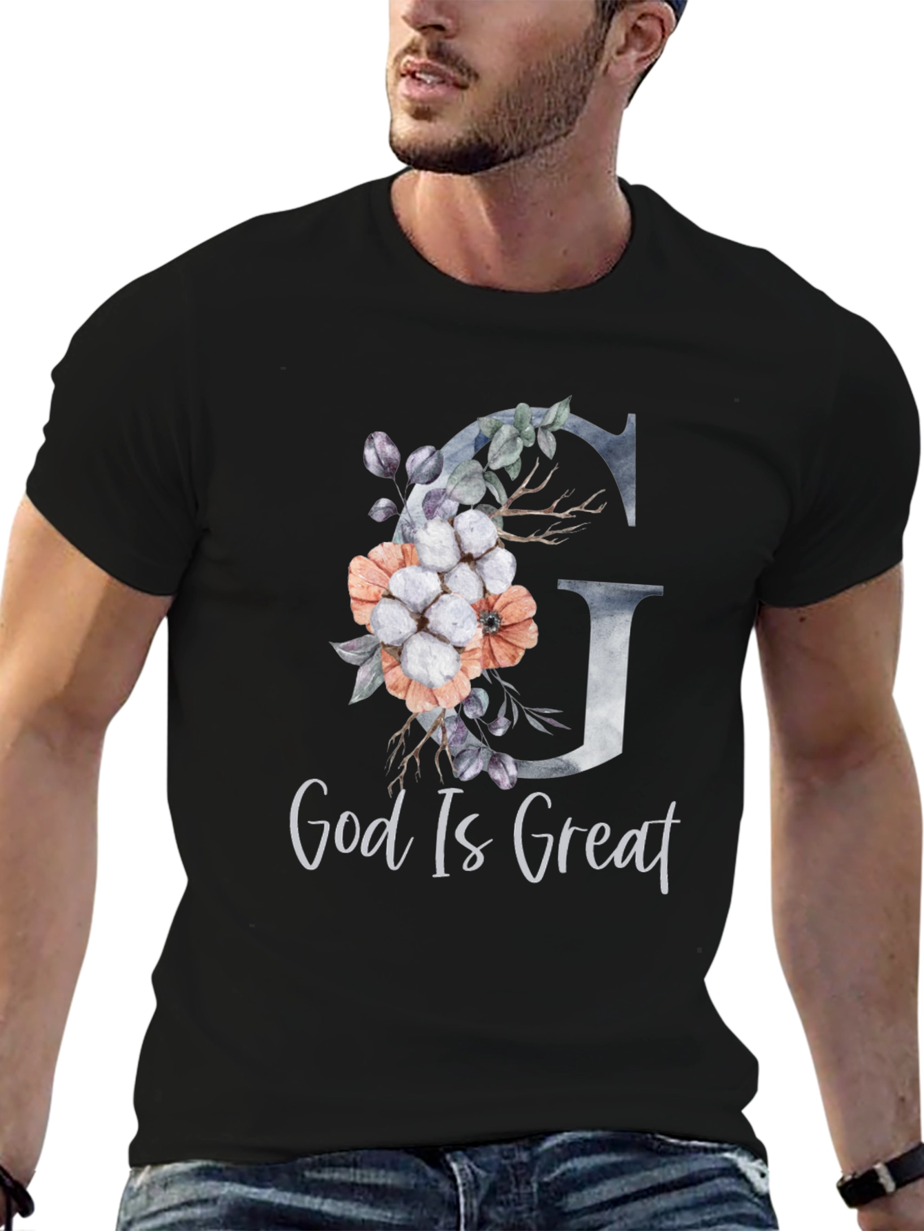 God Is Great Floral Letter Graphic T-Shirt