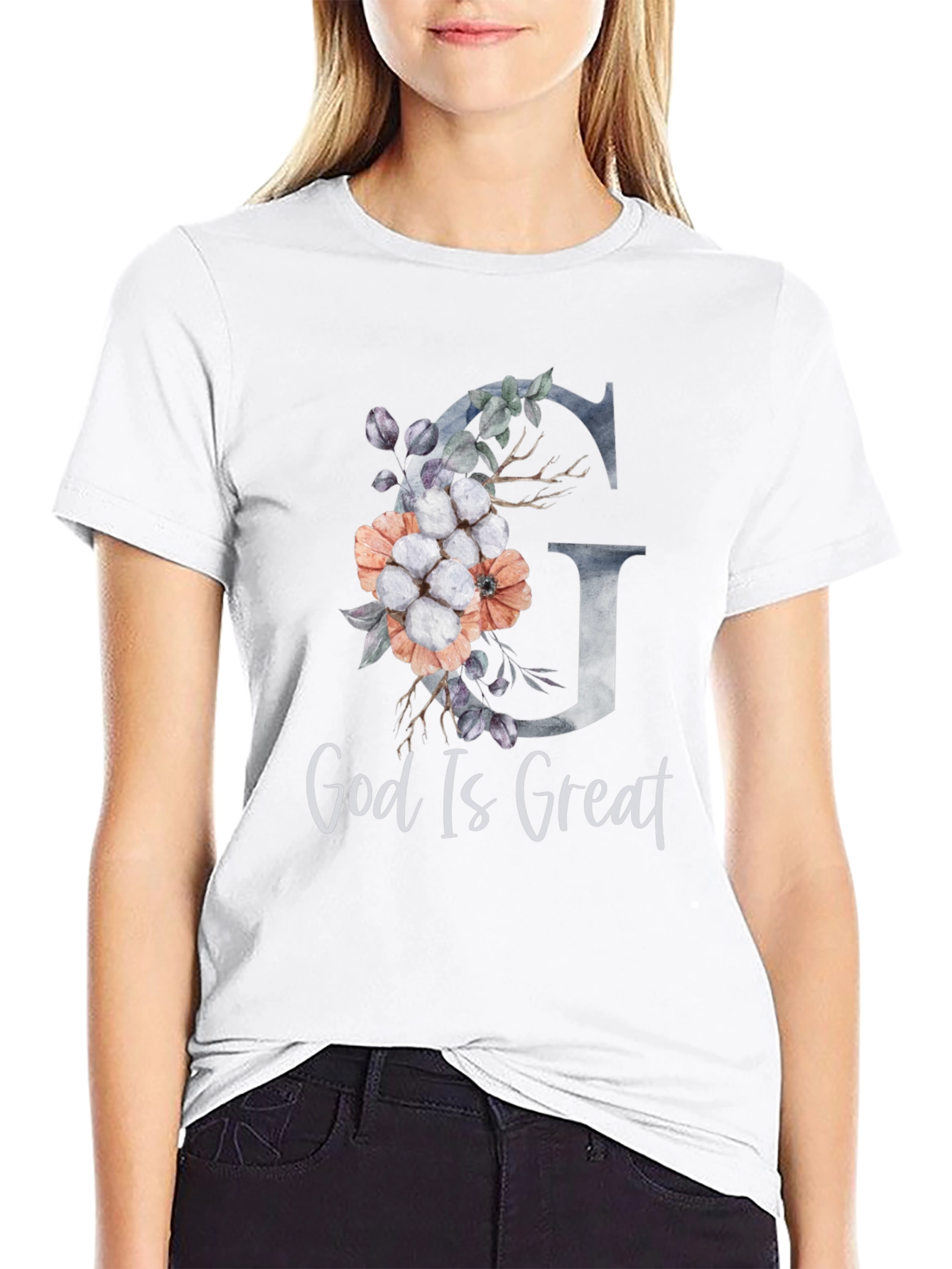 God Is Great Floral Letter Graphic T-Shirt