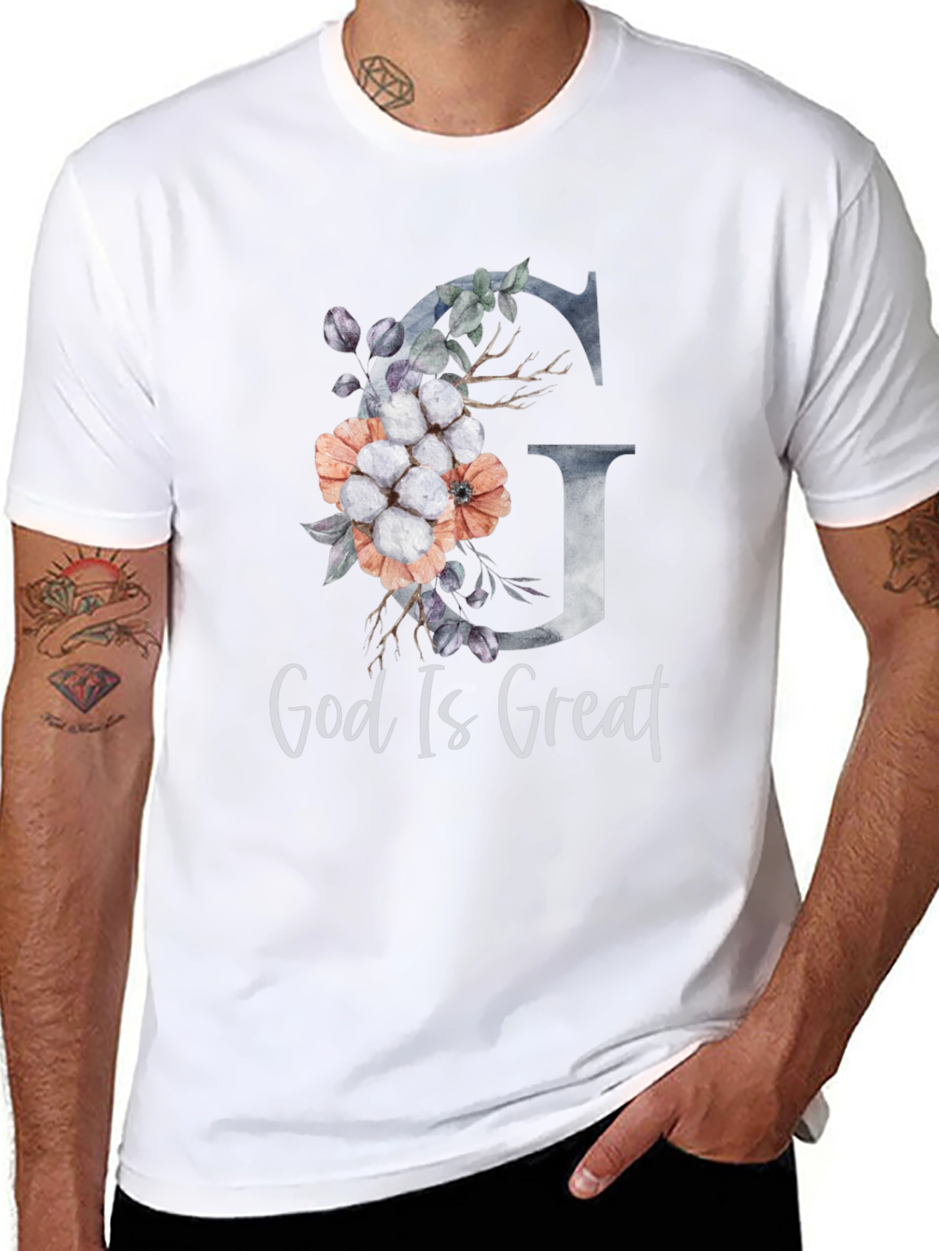 God Is Great Floral Letter Graphic T-Shirt