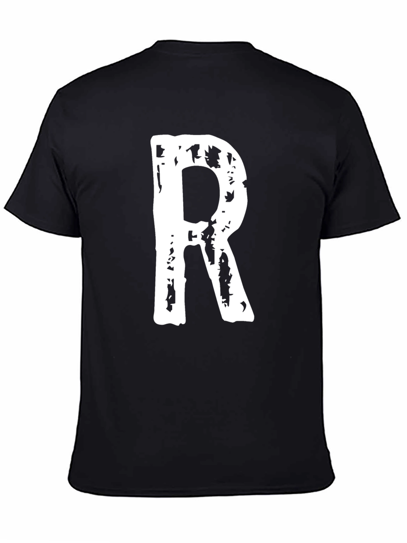 Black T-Shirt with White Letter R Print