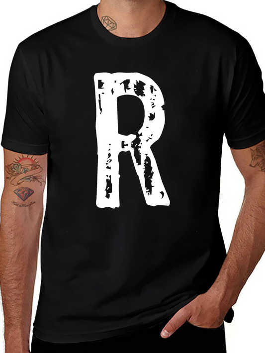 Black T-Shirt with White Letter R Print