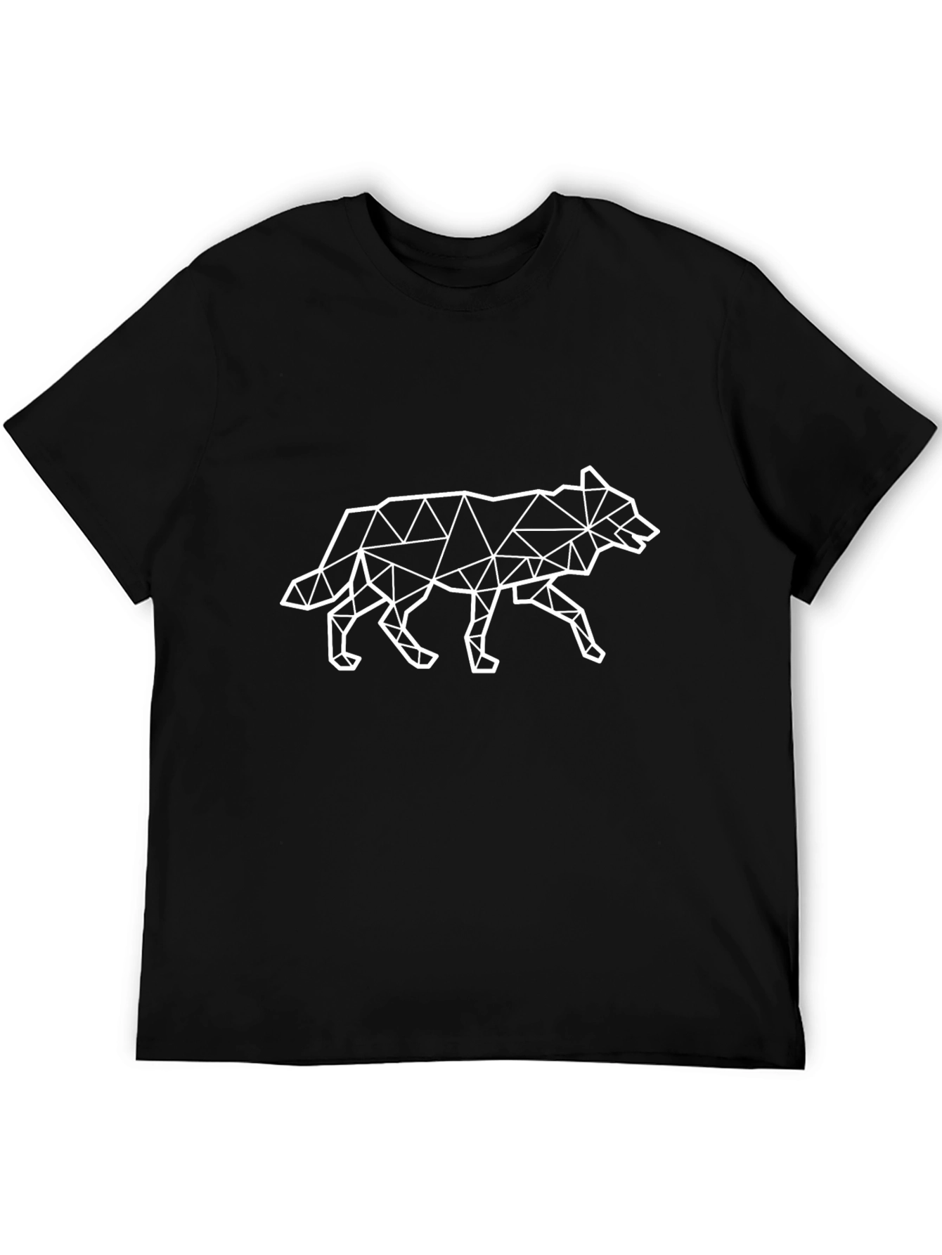 Geometric Wolf Graphic T-Shirt - Black